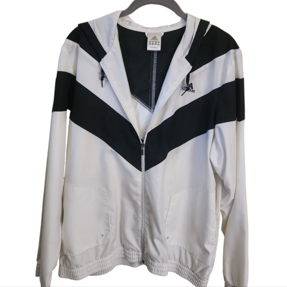 Adidas Chevron White Black Logo Windbreaker Size XL